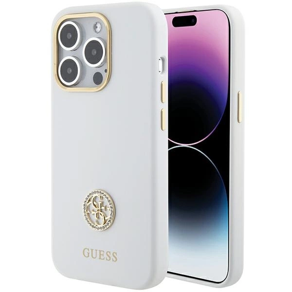 Guess Silicone Logo Strass 4G case for iPhone 15 Pro Max - white