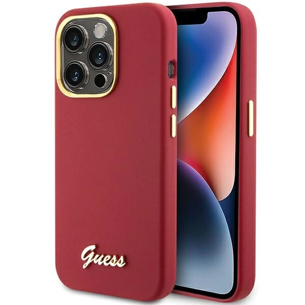 Guess Silicone Script Metal Logo & Frame case for iPhone 15 Pro Max - red