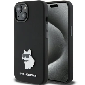 Karl Lagerfeld Silicone Choupette Metal Pin case for iPhone 15 - black