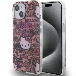 Hello Kitty IML Tags Graffiti case for iPhone 15 - pink