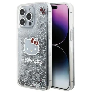 Hello Kitty Liquid Glitter Charms Kitty Head case for iPhone 15 Pro Max - silver