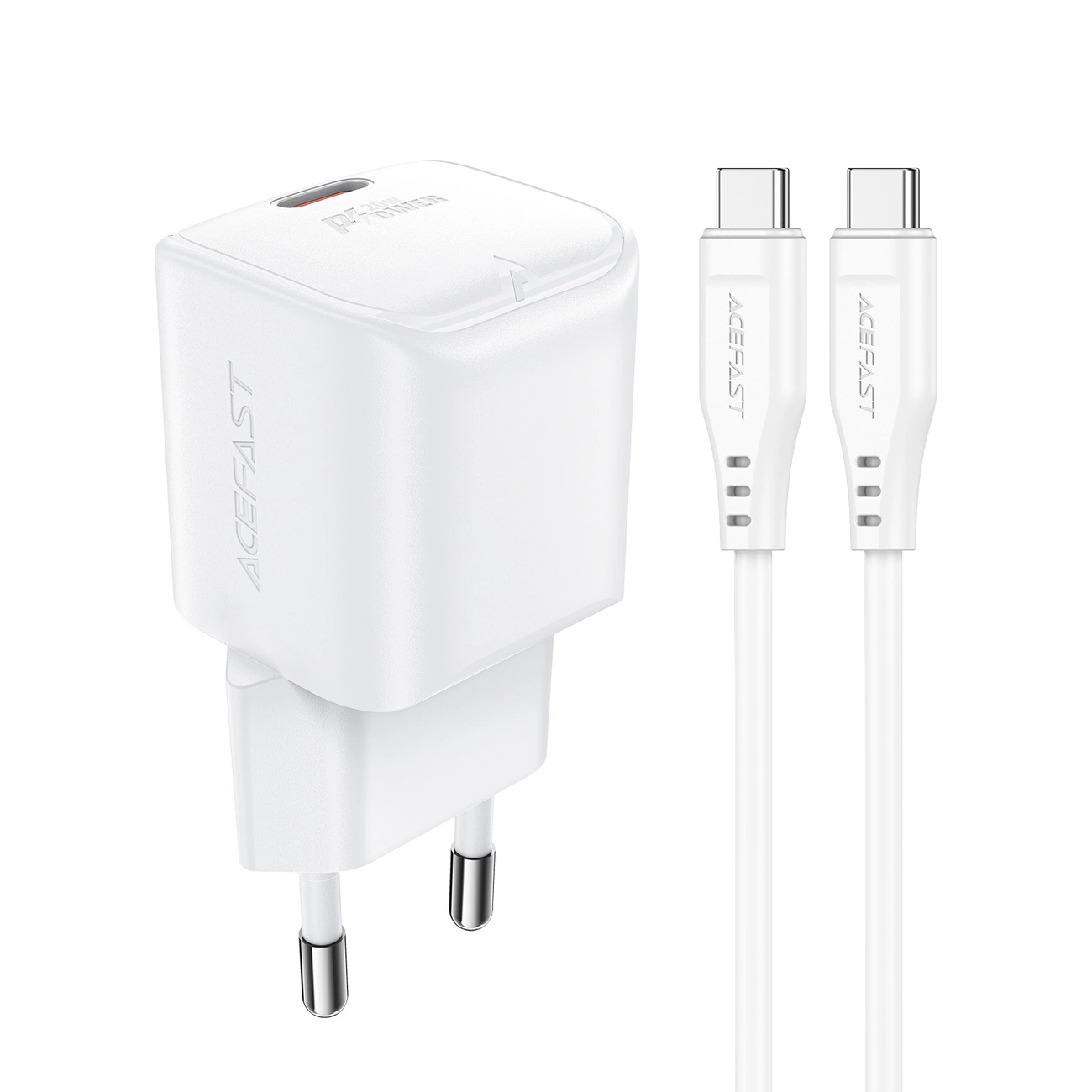 Acefast A73 Mini PD 20W GaN wall charger + USB-C cable - white