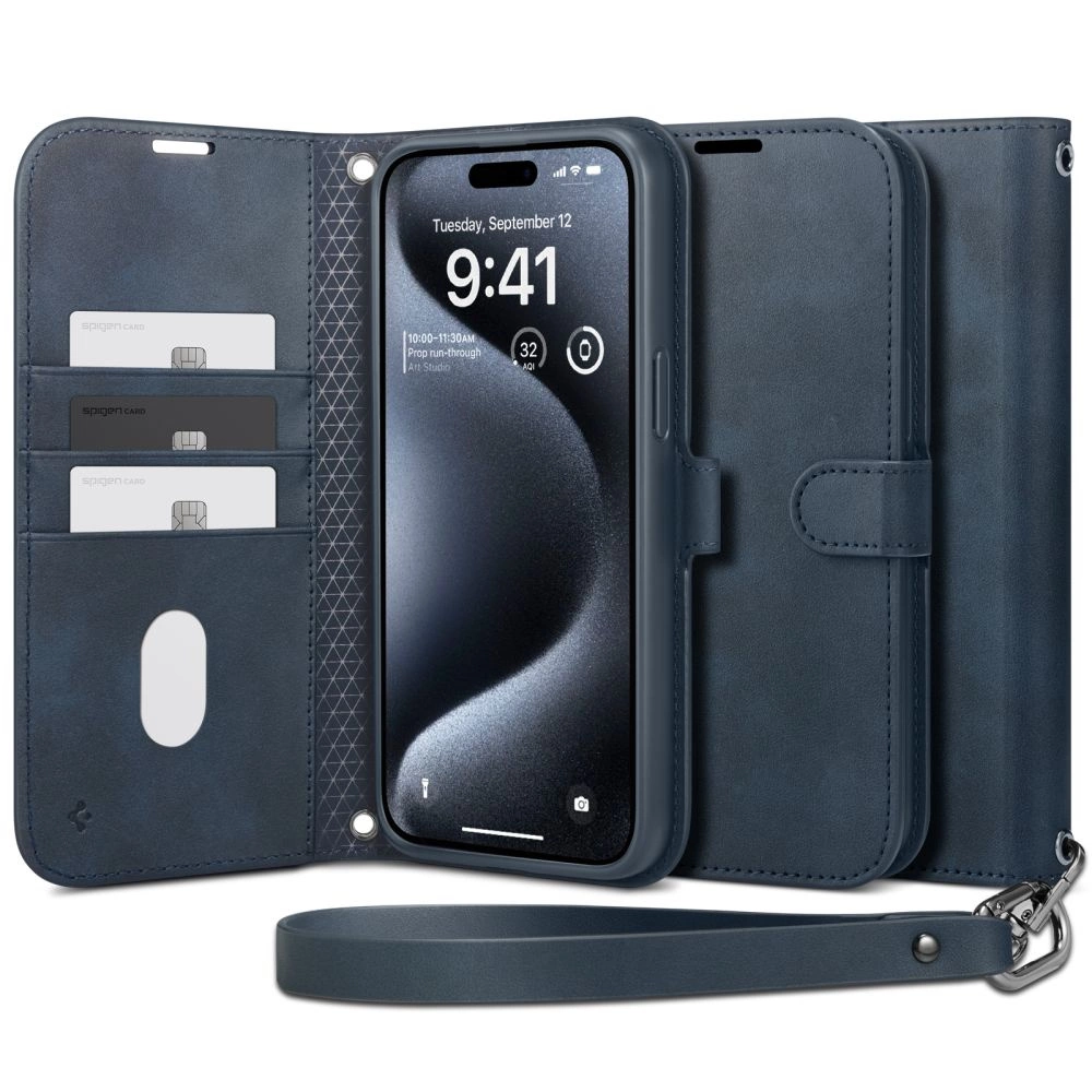 Spigen Wallet S Pro Case for iPhone 15 Pro - Navy Blue