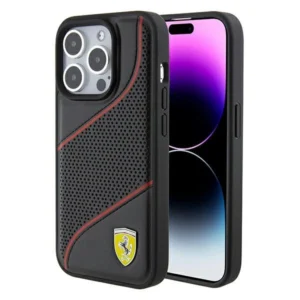 Ferrari Perforated Waves Metal Logo case for iPhone 15 Pro - black