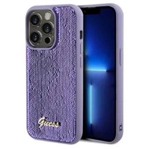 Guess Sequin Script Metal case for iPhone 13 Pro Max - purple