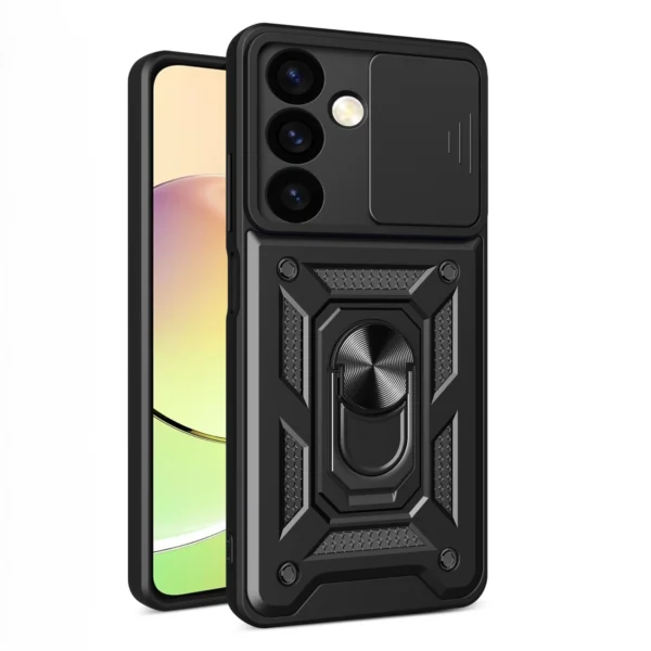 Hybrid Armor Camshield Case for Xiaomi POCO C65 / Redmi 13C Armored Case with Camera Protector - Black