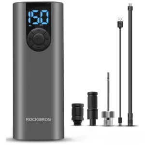 Rockbros 42720001001 Electric Bike Pump with LED Display + USB-C - USB-A Cable - Black