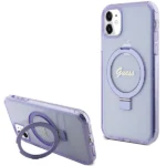 Guess Ring Stand Script Glitter MagSafe case for iPhone 11 / Xr - purple