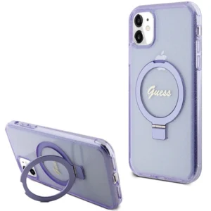 Guess Ring Stand Script Glitter MagSafe case for iPhone 11 / Xr - purple