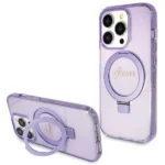 Guess Ring Stand Script Glitter MagSafe case for iPhone 13 Pro Max - purple