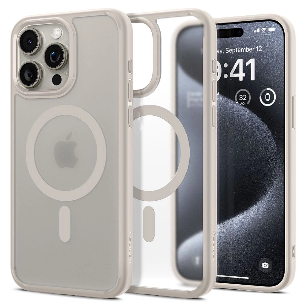 Spigen Ultra Hybrid Mag Case with MagSafe for iPhone 15 Pro Max - Matte Natural Titanium