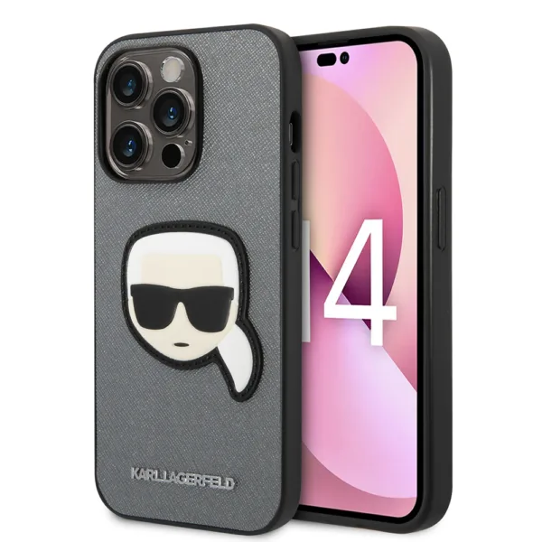 Karl Lagerfeld - Saffiano (KLHCP14LSAPKHG) - iPhone 14 Pro - Silver Karl`s Head