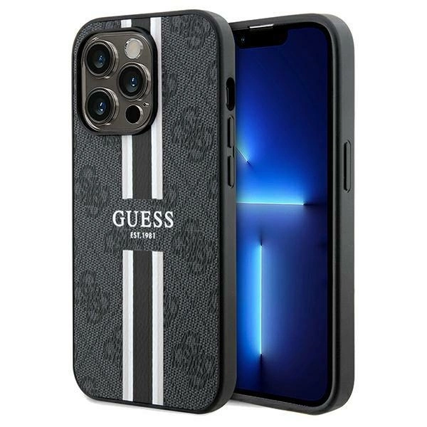 Guess 4G Printed Stripes MagSafe case for iPhone 15 Pro Max - black