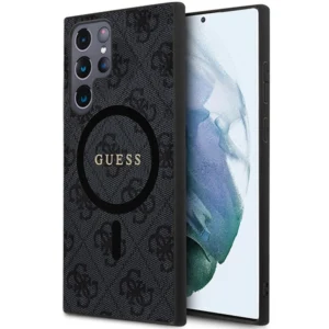 Guess 4G Collection Leather Metal Logo MagSafe Case for Samsung Galaxy S24 Ultra - Black