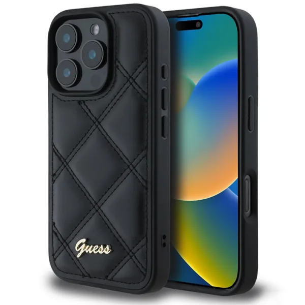 Guess - Quilted Metal Logo (GUHCP16XPSQSQSK) - iPhone 16 Pro Max - Black