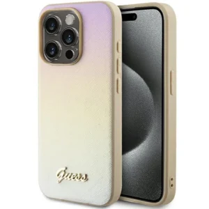 Guess Saffiano Iridescent Script case for iPhone 14 Pro - gold