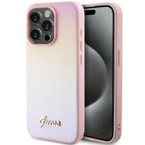 Guess Saffiano Iridescent Script case for iPhone 14 Pro Max - pink