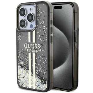 Guess Liquid Glitter Gold Stripes case for iPhone 15 Pro - black