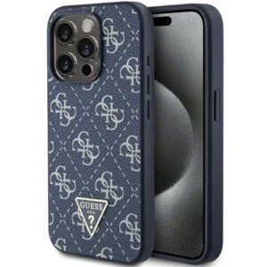 Guess 4G Triangle Metal Logo case for iPhone 15 Pro - blue