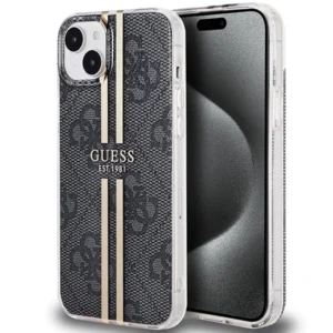 Guess IML 4G Gold Stripe case for iPhone 15 Plus / 14 Plus - black