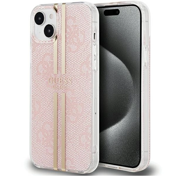 Guess IML 4G Gold Stripe case for iPhone 15 Plus / 14 Plus - pink