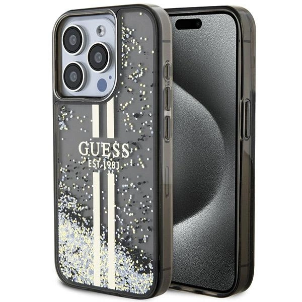 Guess Liquid Glitter Gold Stripes case for iPhone 15 Pro Max - black