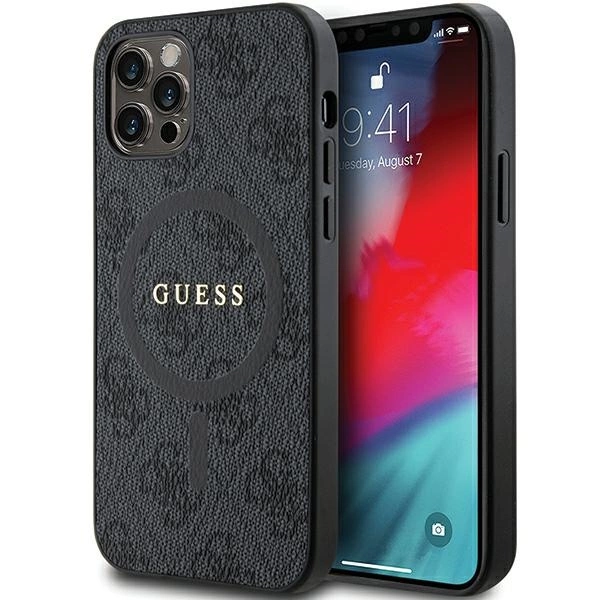 Guess 4G Collection Leather Metal Logo MagSafe Case for iPhone 12 Pro / iPhone 12 - Black