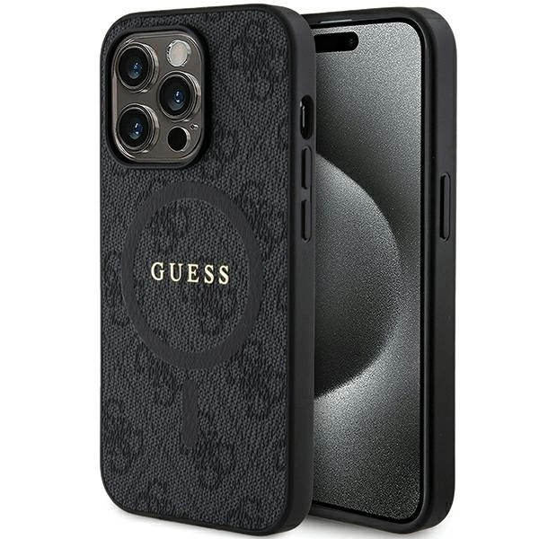 Guess 4G Collection Leather Metal Logo MagSafe Case for iPhone 13 Pro Max - Black