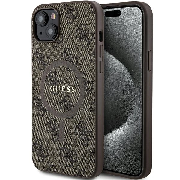 Guess 4G Collection Leather Metal Logo MagSafe Case for iPhone 15 Plus / 14 Plus - Brown