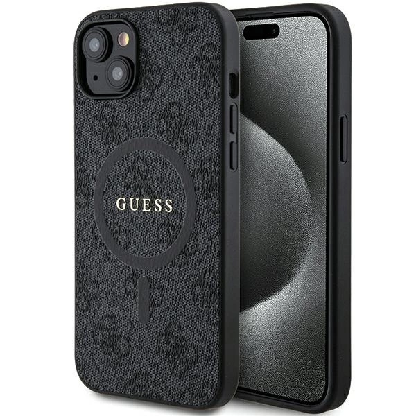 Guess 4G Collection Leather Metal Logo MagSafe Case for iPhone 15/14/13 - Black