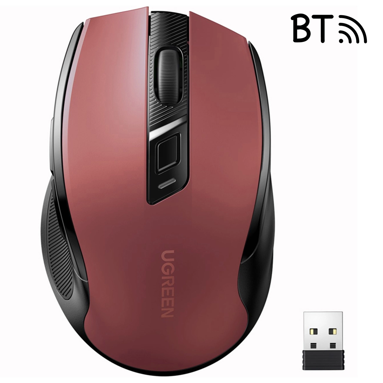 Ugreen MU006 wireless optical mouse USB 2.4GHz / Bluetooth 5.0 4000 DPI - red