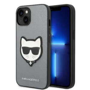 Karl Lagerfeld - Saffiano (KLHCP14SSAPCHG) - iPhone 15 / iPhone 14 / iPhone 13 - Silver Choupette Head