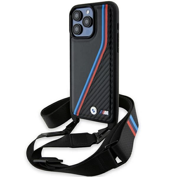 BMW M Edition Carbon Tricolor Lines & Strap case for iPhone 15 Pro - black