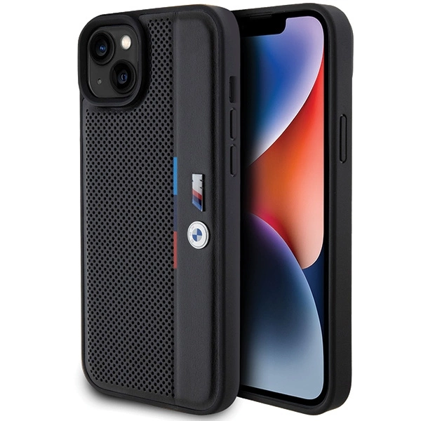 BMW Perforated Tricolor Line case for iPhone 15 Plus / 14 Plus - black