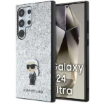 Karl Lagerfeld Fixed Glitter Ikonik Logo Metal Pin Case for Samsung Galaxy S24 Ultra - Silver