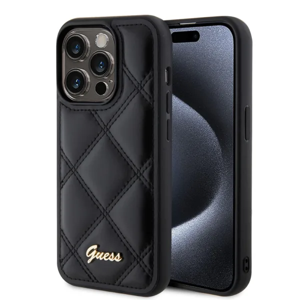 Guess - Quilted Metal Logo (GUHCP15XPSQSQSK) - iPhone 15 Pro Max - Black