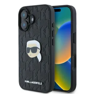 Karl Lagerfeld - Hardcase Leather Monogram (KLHCP16SPGKLKIPK) - iPhone 16 - Karl Head Pin