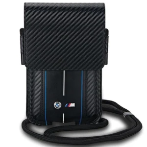 BMW Carbon & Blue Stripe phone bag - black