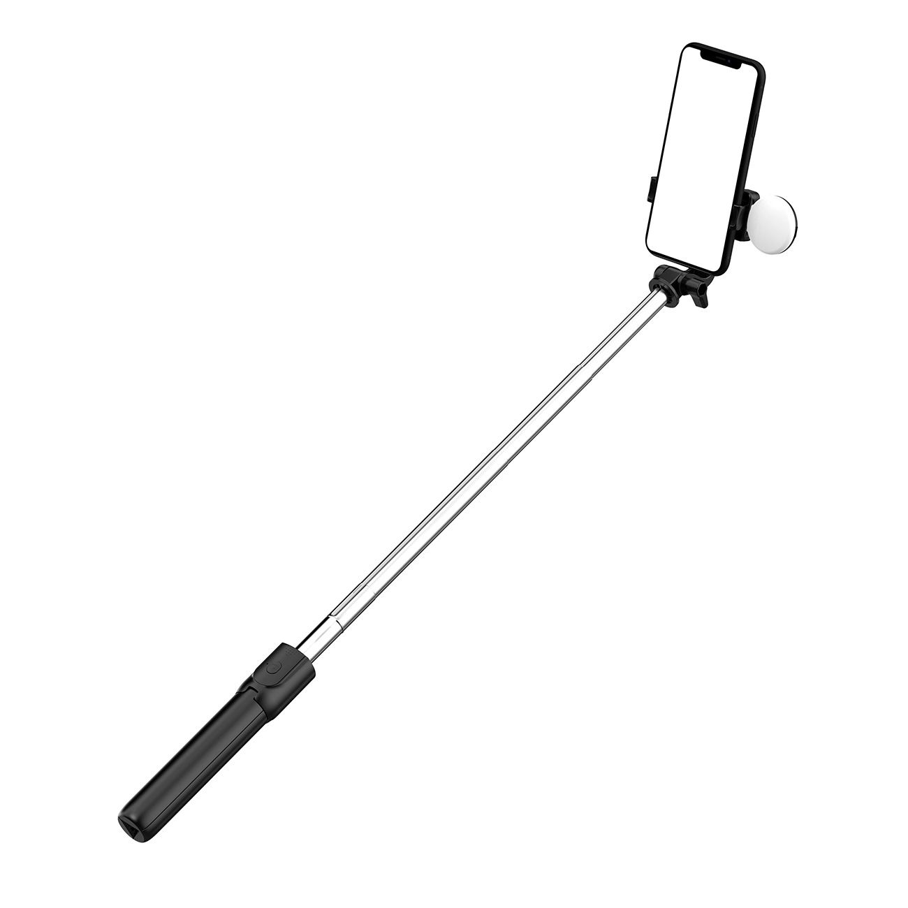 Selfie stick WH1YXS telescopic tripod 1m with round lamp and phone holder - black