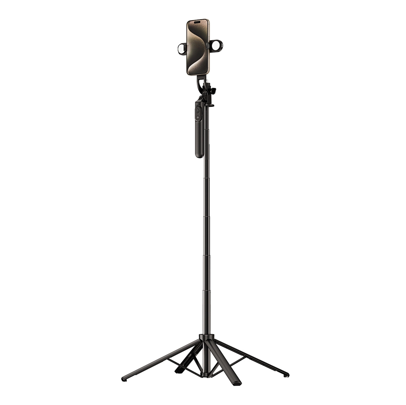 Selfie stick WH181D-Y1S 1.75m aluminum alloy telescopic tripod with dual lamp and phone holder - black