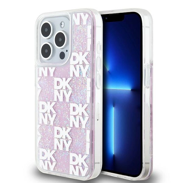 Etui DKNY Liquid Glitter Multilogo na iPhone 15 Pro - różowe