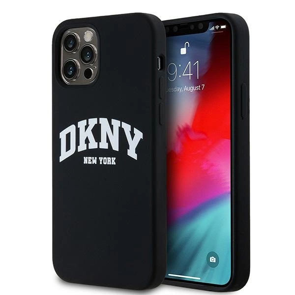 DKNY Liquid Silicone White Printed Logo MagSafe Case for iPhone 12/12 Pro - Black