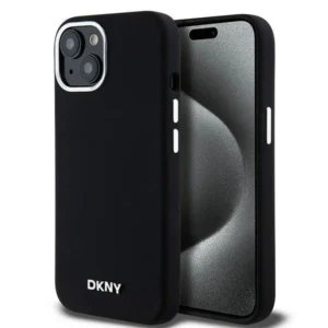 DKNY Liquid Silicone Small Metal Logo MagSafe Case for iPhone 15 Plus / 14 Plus - Black