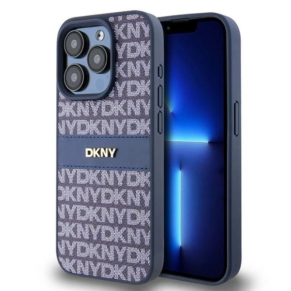 DKNY Leather Mono Stripe & Metal Logo case for iPhone 15 Pro - blue