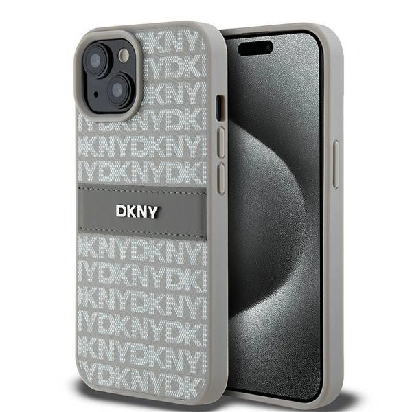 DKNY Leather Mono Stripe & Metal Logo case for iPhone 15 Plus / 14 Plus - beige