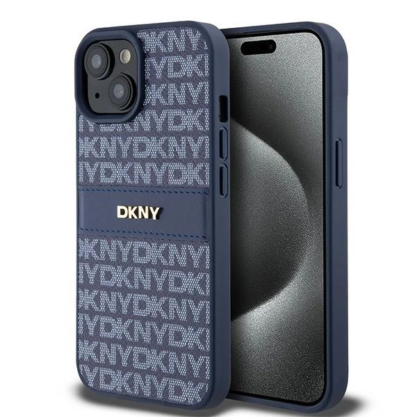 DKNY Leather Mono Stripe & Metal Logo case for iPhone 15 / 14 / 13 - blue