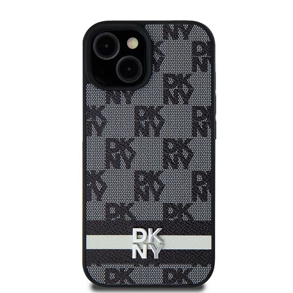 DKNY Leather Checkered Mono Pattern & Printed Stripes Case for Samsung Galaxy S24 Ultra - Black