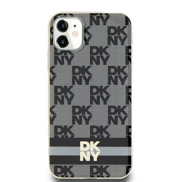 DKNY IML Checkered Mono Pattern & Printed Stripes MagSafe Case for iPhone 11 / Xr - Black