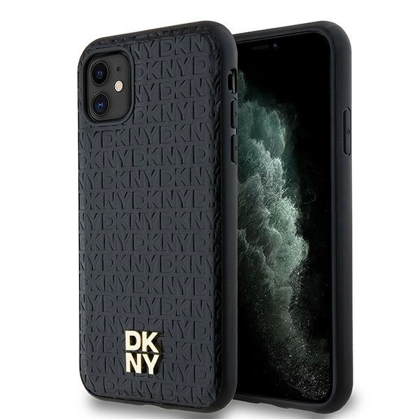 DKNY Leather Monogram Pattern Metal Logo MagSafe Case for iPhone 11 / Xr - Black