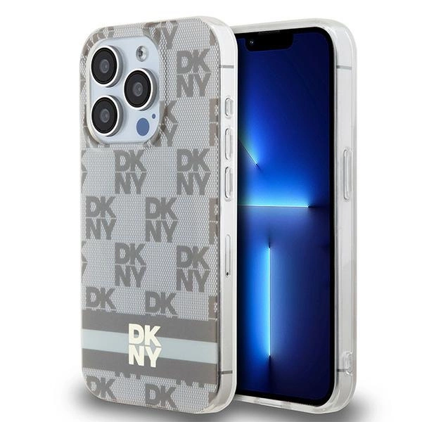 DKNY IML Checkered Mono Pattern & Printed Stripes MagSafe case for iPhone 13 Pro / 13 - beige